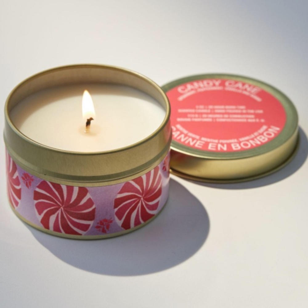 Candy Cane Artist Tin Candle